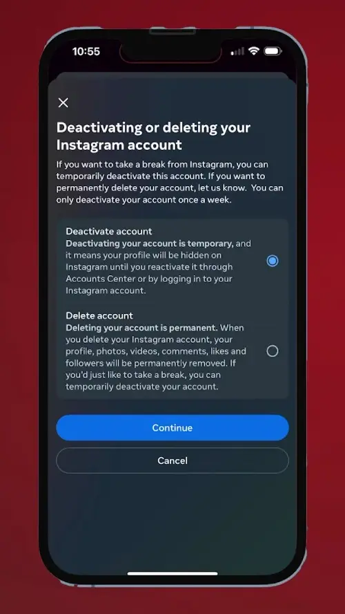 Centang Opsi Nonaktifkan Akun